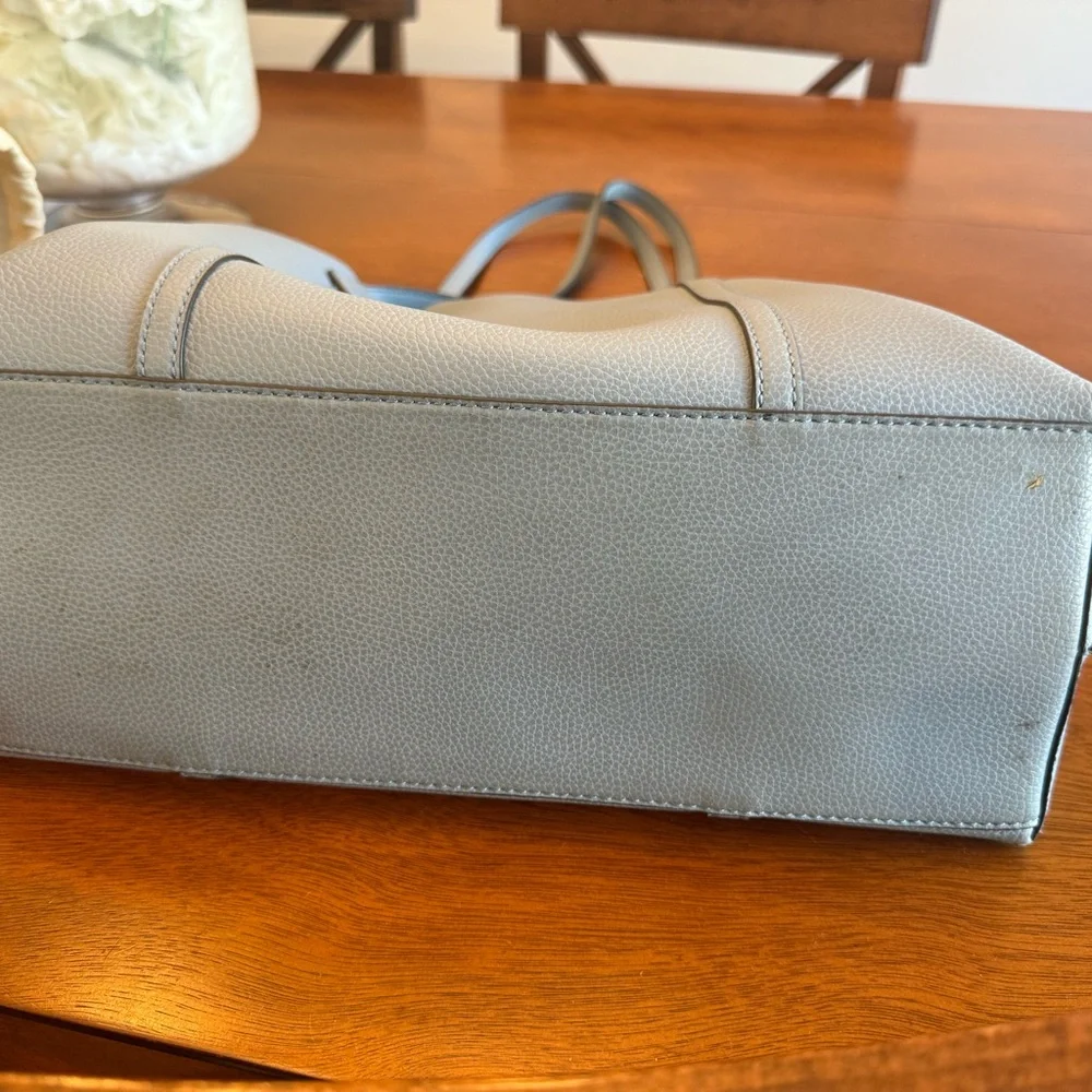 Tory Burch Light Blue Leather Tote with Red Accent Tag